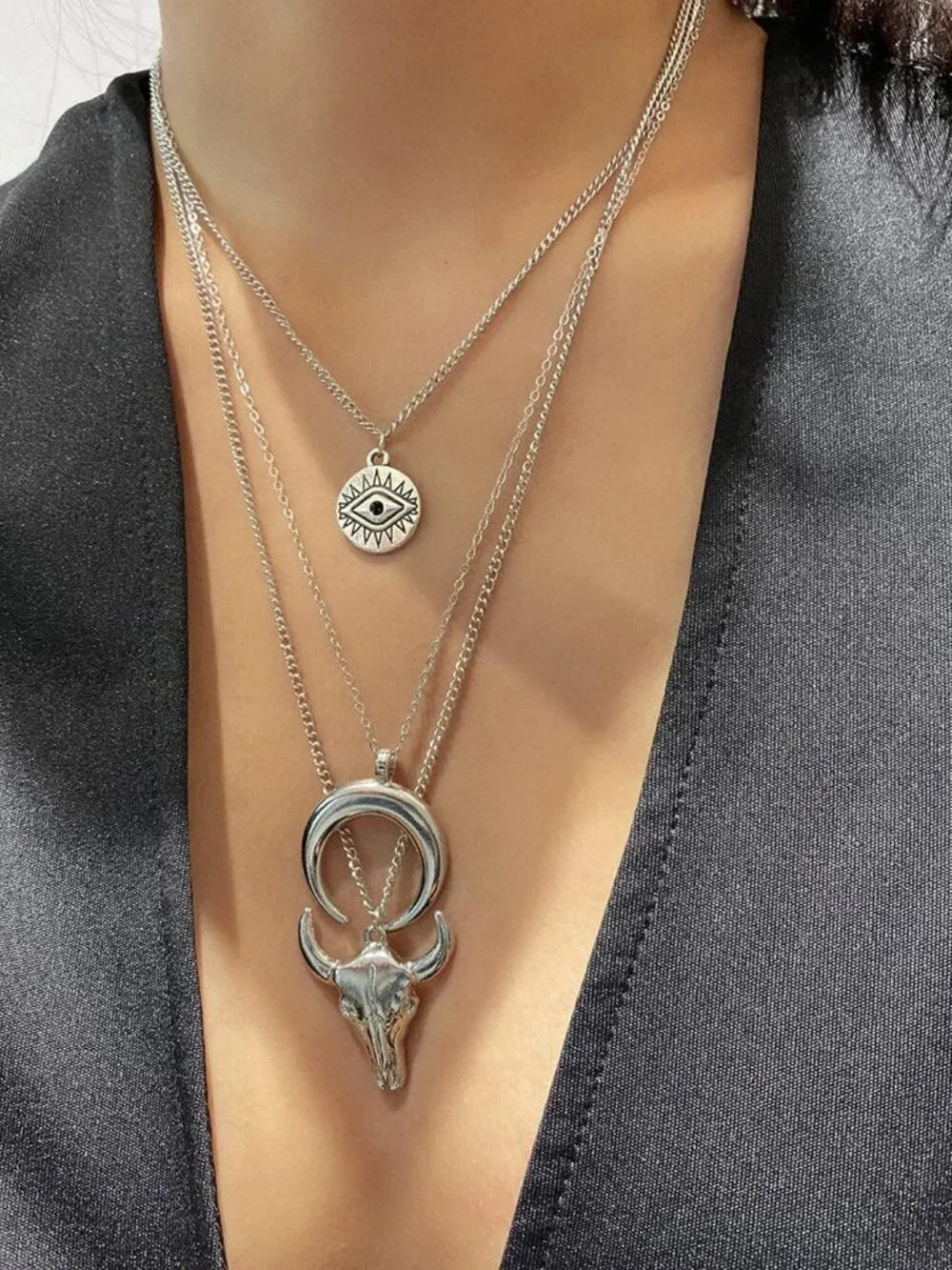 Silver Boho Layered Necklace Western Cowgirl